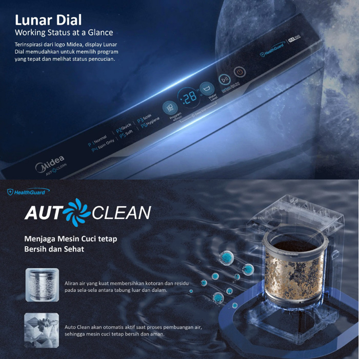 Midea Mesin Cuci 1 Tabung Top Loading 10.5 Kg - MA100W105 | MA100-W105